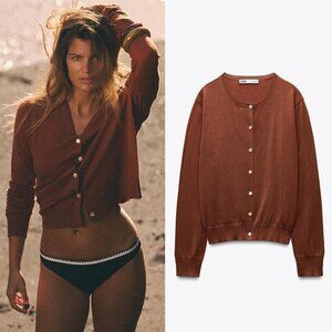 NEW ZARA fine wool brandy cardigan 9598